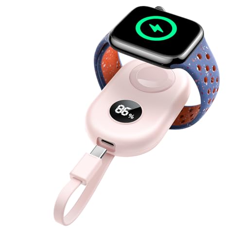 JOYROOM 2500mAh Powerbank für Apple Watch 10 mit USB C Ladekabel, [LED-Display] Magnetisch Kabellos Tragbares iWatch Ladegerät kompatibel mit Apple Watch 10/9/8/7/6/SE/5/4/3/2/1/Nike/Ultra 2 (Rosa) von JOYROOM