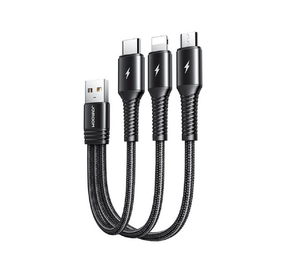 JOYROOM 3in1 Nylon Ladegerät Kabel 3.5A Micro USB TYP-C iOS Anschluss Smartphone-Ladegerät von JOYROOM