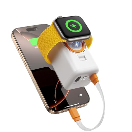 JOYROOM 5000mAh Mini Powerbank für iPhone und Apple Watch,[USB C auf iOS Dual Port Ladekabel], Tragbares Ladegerät mit iPhone16/15/14/13 und iWatch Series 10/9/8/7/6/5/SE/4/3/2/Ultra2/Ultra-Weiß von JOYROOM