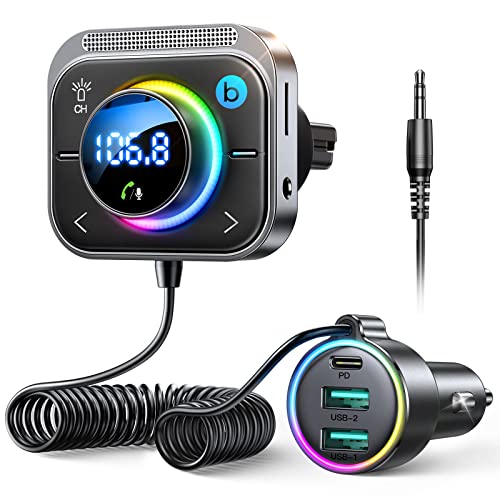 JOYROOM Bluetooth 5.3 Adapter Auto,【Bass Boosted & Hi-Fi Stereo】Musik FM Transmitter ,【30W PD & Dual 18W QC 3.0】Freisprechanlage für Unterstützung Aux Ausgang & TF Karte von JOYROOM