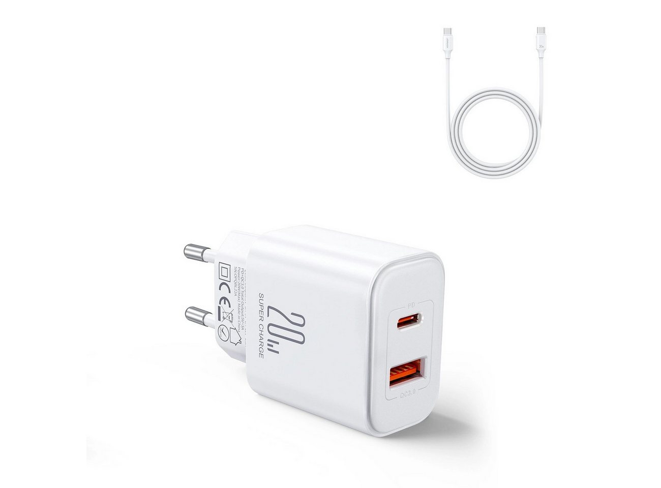 JOYROOM EU JR-TCF05 20W USB-A USB-C-Ladegerät + USB-C-Kabel – Weiß Smartphone-Ladegerät von JOYROOM