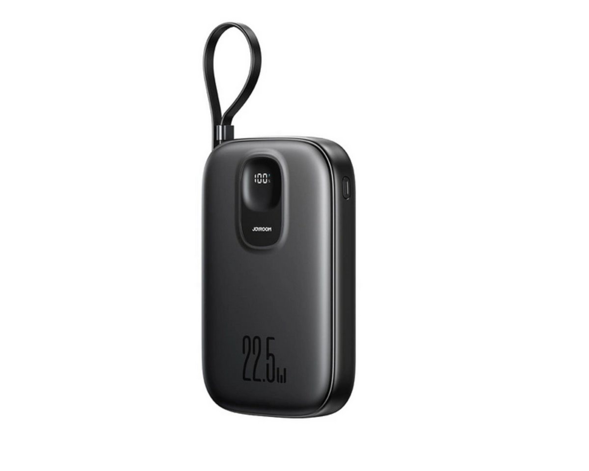 JOYROOM JR-PBF17 22,5W 10000mAh Powerbank mit USB-C & Kabel – Schwarz Powerbank (5, 9, 12 V), Schnellladefunktion, Kompaktes Design, Integriertes USB-C-Kabel von JOYROOM