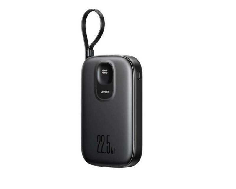 JOYROOM JR-PBF17 22,5W 10000mAh Powerbank mit USB-C & Kabel – Schwarz Powerbank (5, 9, 12 V), Schnellladefunktion, Kompaktes Design, Integriertes USB-C-Kabel von JOYROOM