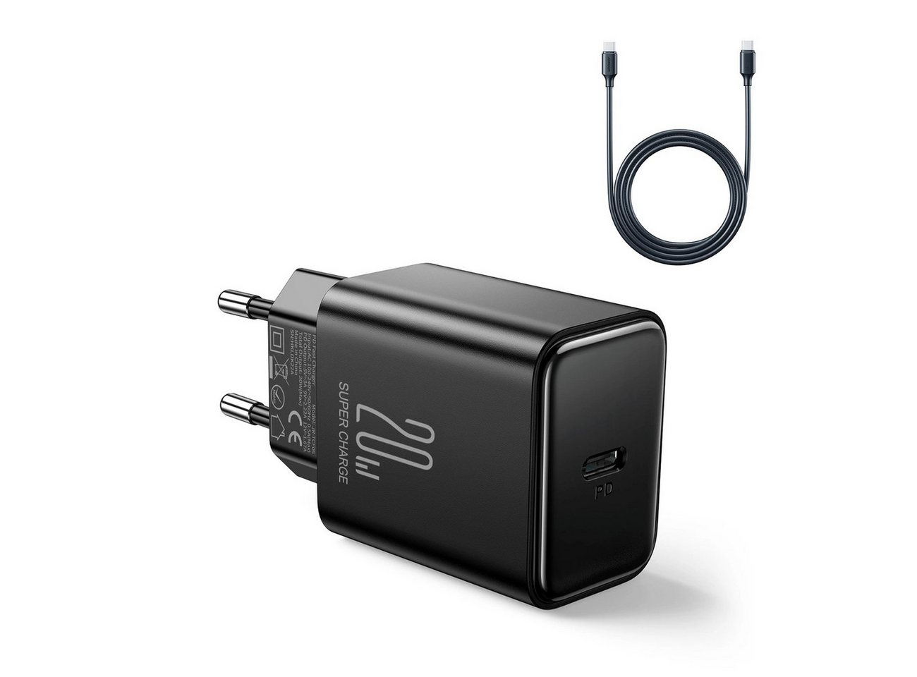 JOYROOM JR-TCF06 USB-C PD 20W Wandladegerät + USB-C-Kabel Smartphone-Ladegerät von JOYROOM