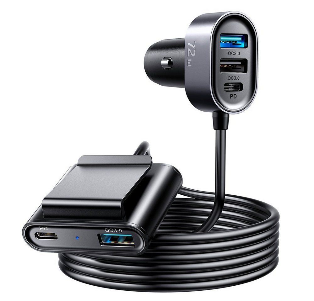 JOYROOM KFZ-Ladegerät 2x USB-C Typ-C PD + 2xQC3.0 75W 1,5m schwarz Smartphone-Ladegerät von JOYROOM