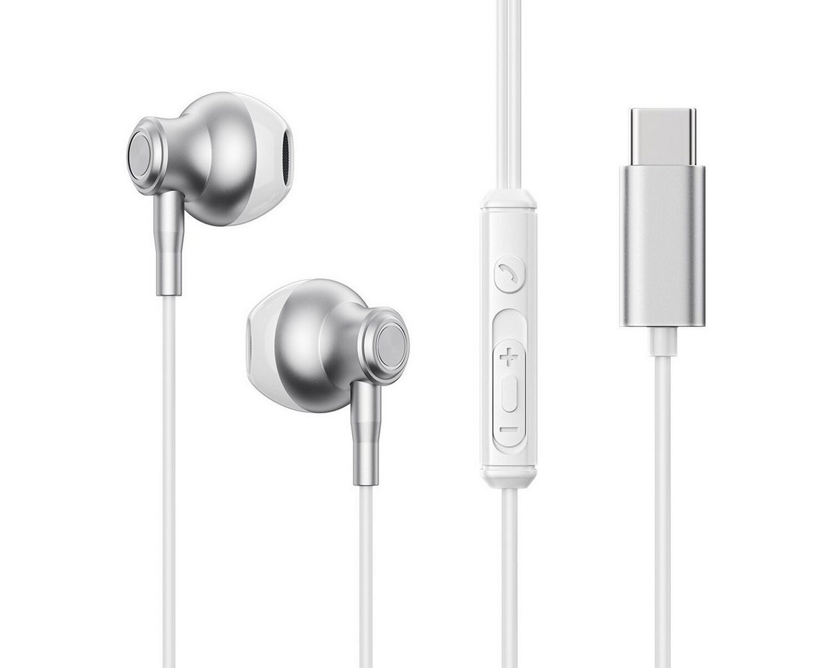 JOYROOM TYPE-C Series JR-EC07 mit USB-C Anschluss aus Metall In-Ear-Kopfhörer (Kabel, Hochempfindliches omnidirektionales Mikrofon, Kabel, mit Extra PU-Hülle) von JOYROOM