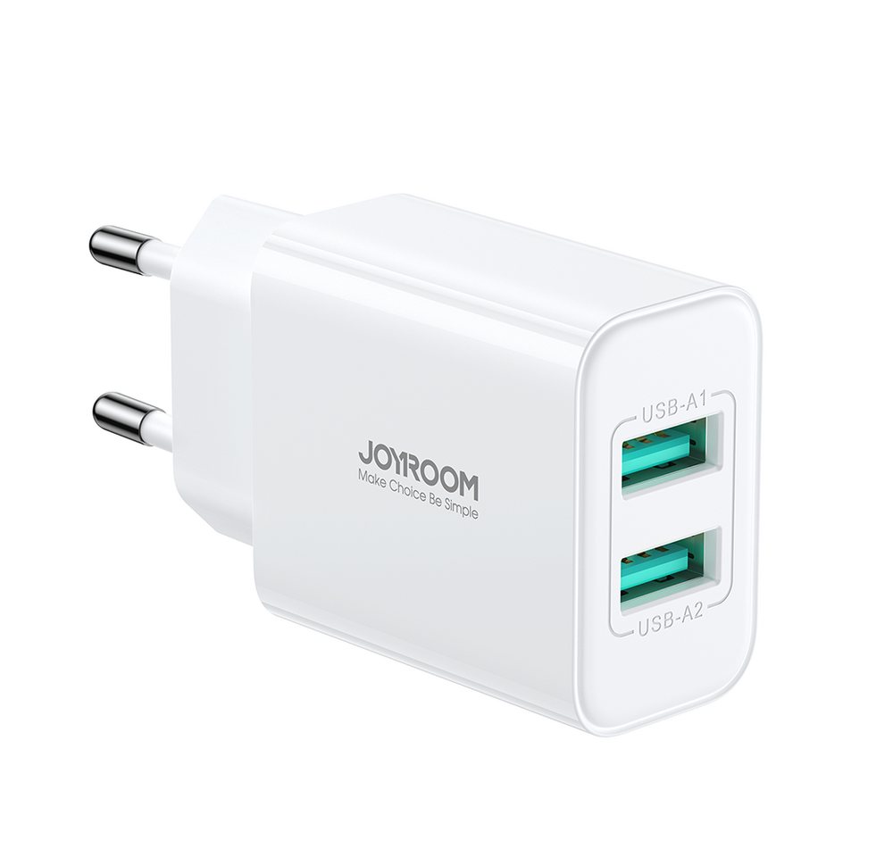 JOYROOM Wandladegerät 2xUSB-A 10,5W 2,1A Netzladegerät - Weiß Schnelles Laden Schnelllade-Gerät (1-tlg) von JOYROOM