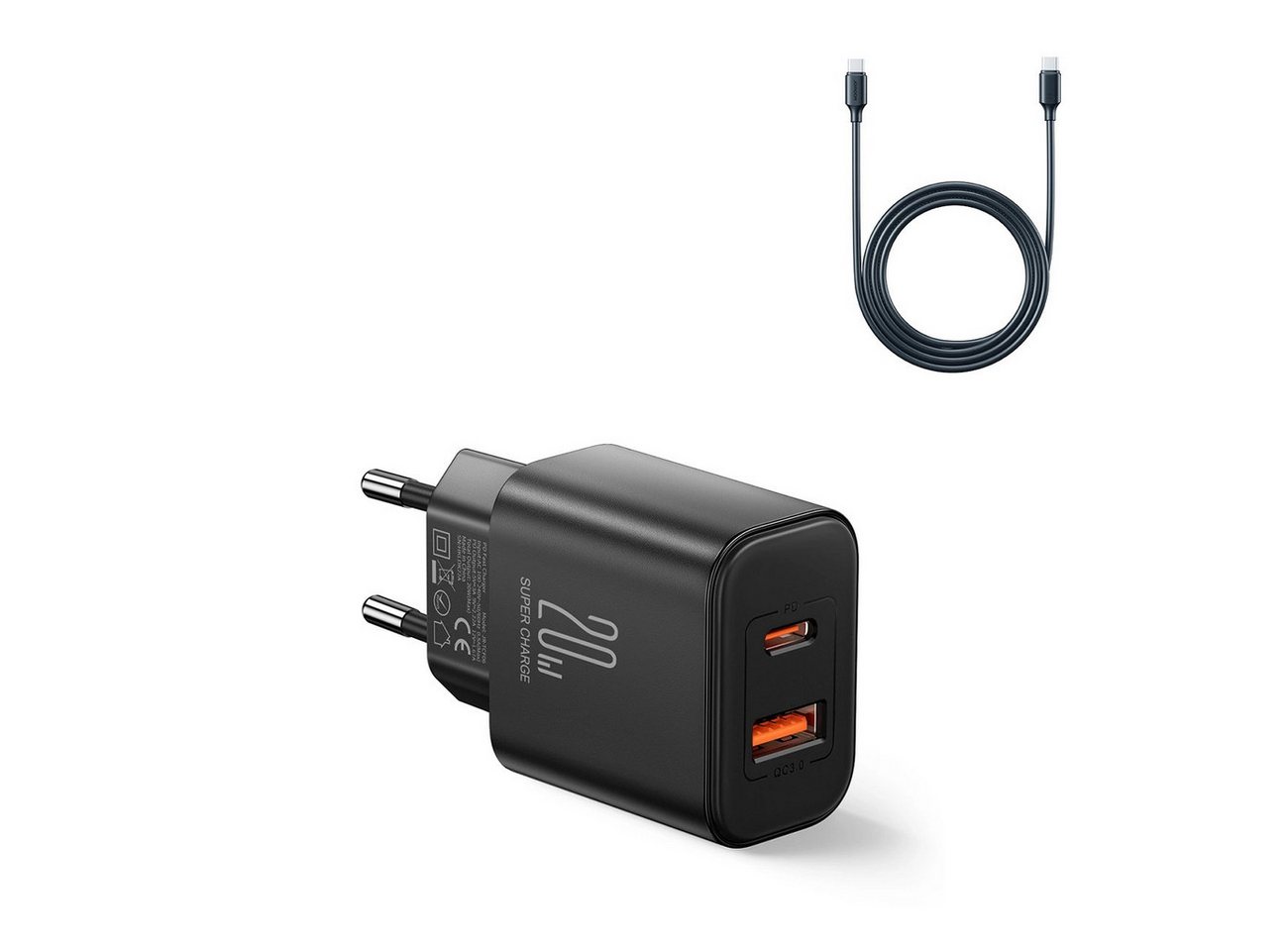 JOYROOM Wandladegerät JR-TCF05 20W USB-A USB-C Ladegerät + USB-C Kabel USB-Ladegerät von JOYROOM