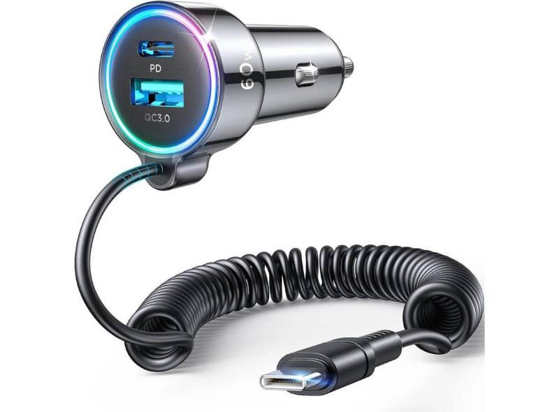 JOYROOM Zigarettenanzünder-Verteiler 3-in-1-Schnellladegerät fürs Auto mit USB-Typ-C-Kabel, 1,6 m, 60 W von JOYROOM