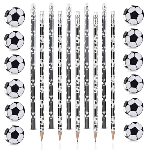 10 Stück Fußball Mitgebsel Bleistifte 14 Fußball Radiergummis Kinder Fußball Partytütenfüller für Fussball Deko Schule und Büro von JOYSKY