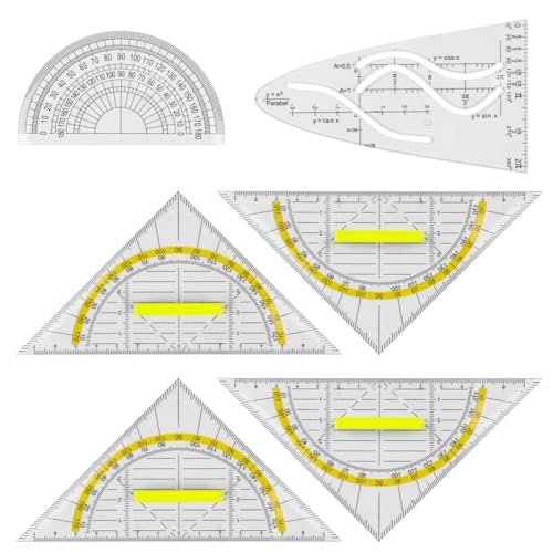 4 Stück Geodreieck Geodreieck mit Griff Geodreieck Klein Transparent Flexibel 16 cm Halbkreis Winkelmesser für Büro und Schule Zeichnen von JOYSKY