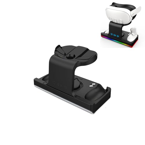 JOYSOG Quest 3 Ladestation für Oculus Quest 3 VR Headset Ständer & Controller Halterung, VR Display Ladestation Ständer mit RGB-Licht (Schwarz) von JOYSOG