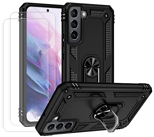 JOYTAG Hülle für Samsung S22 5G Hülle,handyHülle+ panzerglasfolie [2 Stück] Silikon TPU 360 Grad Drehring aus Halter magnetisch Autotelefon case-Schwarz von JOYTAG