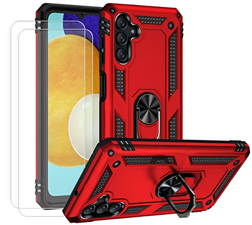 JOYTAG Hülle für Samsung A13 5G Hülle，handyHülle+ Gehärtetes Glas Schutzfolie [2 Stück] Silikon TPU 360 Grad Drehring aus Halter magnetisch Autotelefon case-Rote von JOYTAG