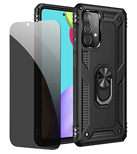 JOYTAG Schutzhülle kompatibel mit Samsung A52 (4G & 5G)/A52S 5G, Schwarz, Schutzhülle mit Displayschutzfolie aus Sichtglas, Anti-Spionage-Schutz von JOYTAG