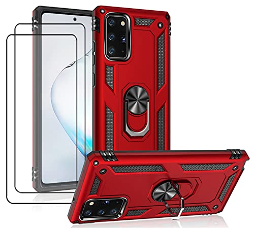 JOYTAG kompatibel für Samsung Note 20 Hülle，handyHülle+ Gehärtetes Glas Schutzfolie [2 Stück] Silikon TPU 360 Grad Drehring aus Halter magnetisch Autotelefon case-Rote von JOYTAG