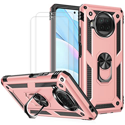 JOYTAG Hülle für Xiaomi Mi 10T Lite 5G Hülle，handyHülle+ Gehärtetes Glas Schutzfolie [2 Stück] Silikon TPU 360 Grad Drehring aus Halter magnetisch Autotelefon case-Rosé Gold von JOYTAG