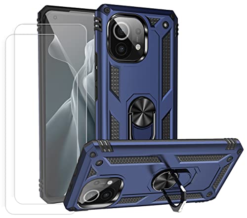 JOYTAG Hülle für Xiaomi Mi 11/Mi 11 5G Hülle,handyHülle+Schutzfolie [2 Stück] Silikon TPU 360 Grad Drehring aus Halter magnetisch Autotelefon case-Blau von JOYTAG