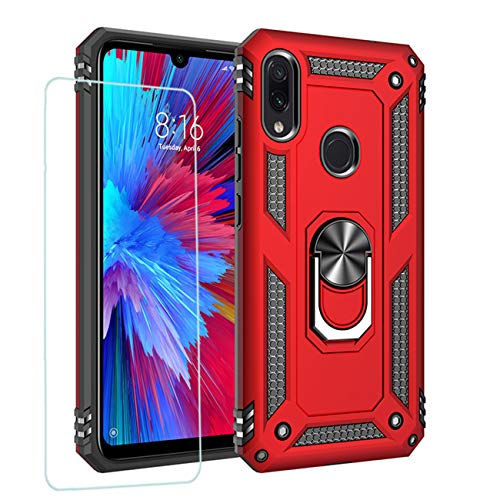 Joytag Hülle für Xiaomi Redmi Note 7 handyHülle+ Gehärtetes Glas Schutzfolie Silikon TPU 360 Grad Drehring aus Halter magnetisch Autotelefon case-Rote Joytag Hülle für Xiaomi Redmi Note 7 handyHülle+ Gehärtetes Glas Schutzfolie Silikon TPU 360 Grad Drehring aus Halter magnetisch Autotelefon case-Rote von JOYTAG