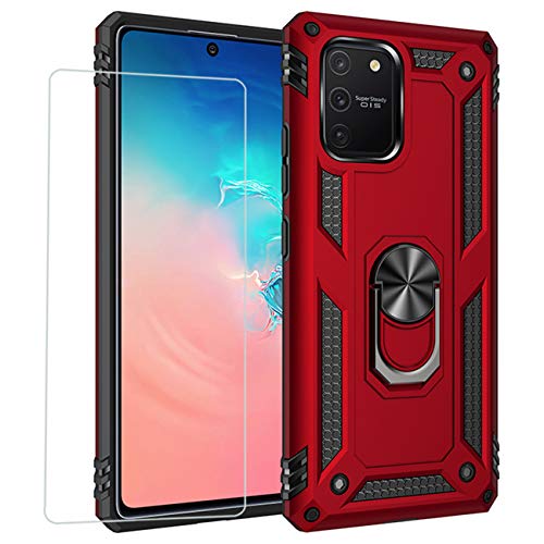 Joytag kompatibel für Samsung S10 Lite 2020 Hülle，handyHülle+ panzerglasfolie Silikon TPU 360 Grad Drehring aus Halter magnetisch Autotelefon case-Rote von JOYTAG