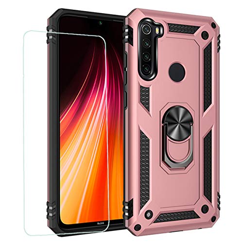 Joytag kompatibel für Xiaomi Xiaomi Redmi Note 8T Hülle，handyHülle+ panzerglasfolie Silikon TPU 360 Grad Drehring aus Halter magnetisch Autotelefon case-Rosé Gold von JOYTAG