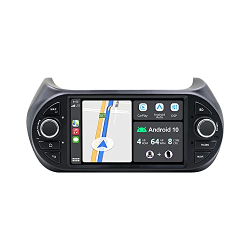 JOYX Android 10 Autoradio Passt für FIAT Fiorino/Qubo/Citroën Nemo/Peugeot Bipper - 4G+64G - Eingebaut DSP/Carplay/Android Auto - KOSTENLOS LED Kamera MIC - SWC WiFi DAB 360-Camera Fast-Boot - 2 Din von JOYX NAVI