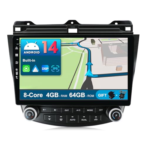 JOYX Android 12 Autoradio Passt für Honda Accord 7th (2002-2007) - 4G+64G - Eingebaut DSP/Carplay/Android Auto - Kamera MIC KOSTENLOS - Mit SWC WIFI BT5.0 4G DAB 360-Camera Fast-boot - 2 Din 10.1 Inch von JOYX NAVI