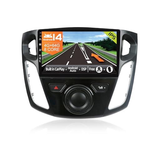 JOYX Android 14 Autoradio Passt für Ford Focus (2012-2017) - [4G+64G] - Eingebaut DSP/Carplay/Android Auto - LED Rückfahrkamera MIC KOSTENLOS - 9 Zoll 2.5D - Mit Lenkradsteuerung 4G WiFi BT5.0 DAB von JOYX NAVI