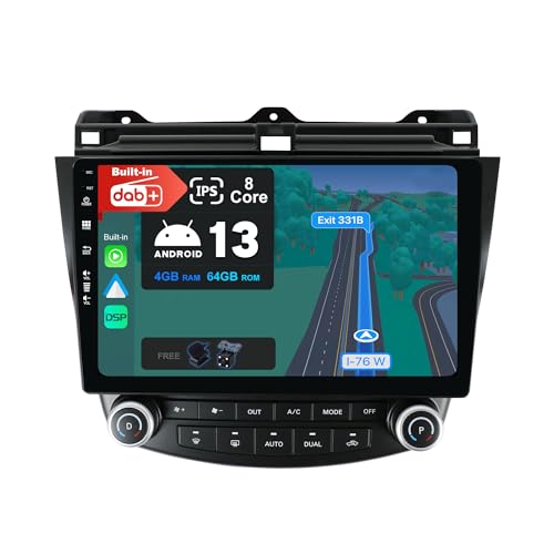 JOYX Android 13 Autoradio Passt für Honda Accord 7th (2002-2007) - Eingebaut DAB/DSP/Carplay/Android Auto - 4G+64G - Kamera MIC KOSTENLOS - 10.1 Zoll 2 Din - Lenkradkontrolle WiFi Fast-boot 360-Kamera von JOYX NAVI