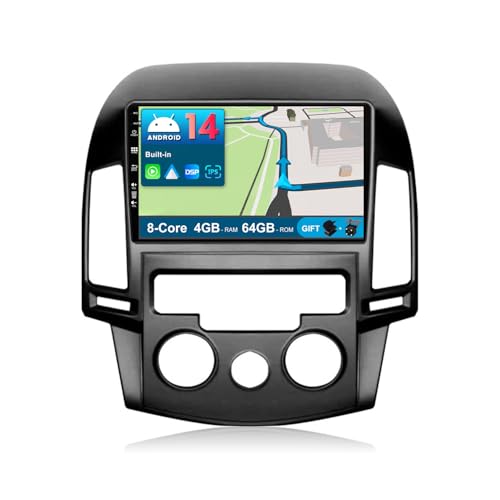 JOYX Android 13 Autoradio Passt für Hyundai I30 (2006-2011) - 4G+64G - Eingebaut DSP/Carplay/Android Auto - Kamera MIC KOSTENLOS - 9 Zoll 2 Din - Lenkradsteuerung 4G WiFi BT DAB Fast-Boot 360-Kamera von JOYX NAVI