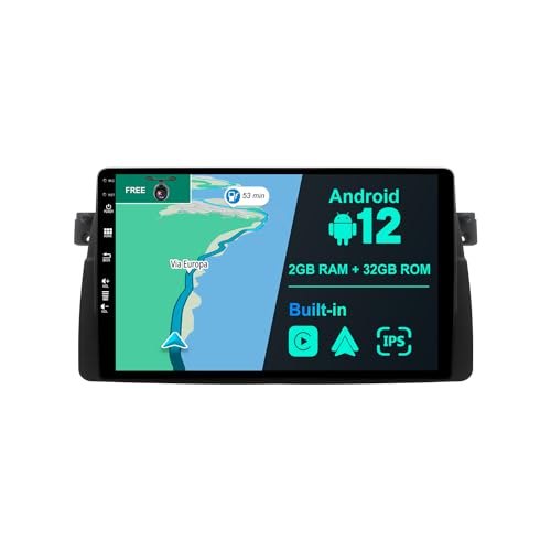 JOYX Android 12 Autoradio Passt für E46 / M3 / 3 Series (1998-2005) Navigation - Rückfahrkamera Canbus KOSTENLOS - [2G+32G] - 9 Zoll GPS 1 Din - MIT Lenkradsteuerung 4G WiFi DAB Bluetooth5.0 Carplay von JOYX Navi