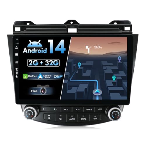 JOYX Android 14 Autoradio Passt für Honda Accord 7th (2002-2007) Mit 2.5D - Rückfahrkamera Canbus KOSTENLOS - [2G+32G] - 10.1 Zoll - 2 Din - Unterstützen DAB Lenkradsteuerung 4G WiFi Bluetooth Carplay von JOYX Navi