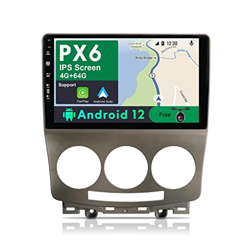 JOYX PX6 Android 10 Autoradio Passt für Mazda 5 (2005-2010) - [4G+64G] - Rückfahrkamera KOSTENLOS - 2 Din - IPS 9 Zoll - Unterstützen DAB Lenkradsteuerung 4G WiFi Bluetooth4.0 Carplay Google HDMI AHD von JOYX Navi