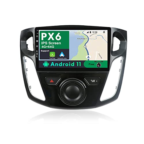 JOYX PX6 Autoradio Android 10 Passt für Ford Focus (2012-2017) - [4G+64G] - Rückfahrkamera Canbus KOSTENLOS - 9 Zoll - 2 Din - Unterstützen DAB Lenkradsteuerung 4G WiFi Bluetooth Carplay Android Auto von JOYX Navi