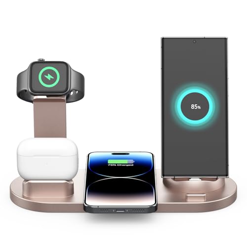 6-in-1 kabellose Ladestation für iPhone 16/15/14/13/12/11/XS/X/XR/8/76/5 Plus Pro Max Airpods 2 3 Pro Samsung, kabelloses Ladegerät, Telefon, Kopfhörer, Uhrenladung (Gold inklusive Uhren-Ladegerät) 6-in-1 kabellose Ladestation für iPhone 16/15/14/13/12/11/XS/X/XR/8/76/5 Plus Pro Max Airpods 2 3 Pro Samsung, kabelloses Ladegerät, Telefon, Kopfhörer, Uhrenladung (Gold inklusive Uhren-Ladegerät) von JPFREEPE