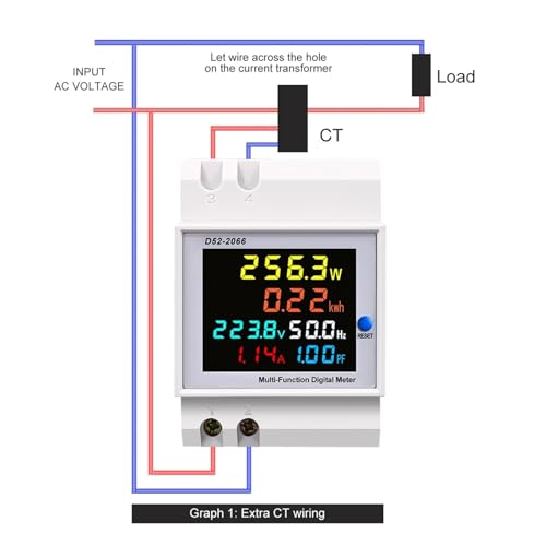 1 stück 6IN1 din-schiene AC monitor 110 V 220 V 380 V 100A Spannung Strom Leistungsfaktor Aktive KWH Elektrische energie Frequenz meter VOLT AMP(External CT,AC 40-300V 100A) von JPVLCNDJ