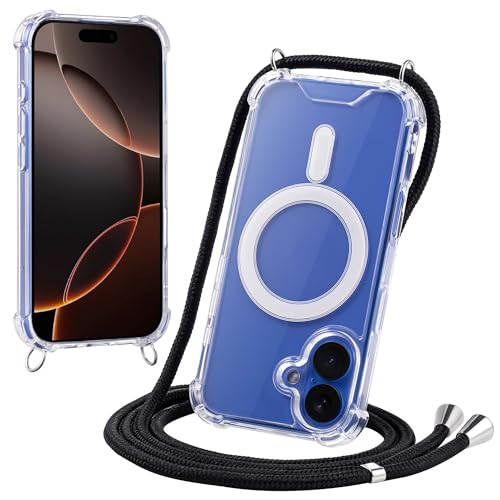 JProtect für iPhone 16 Plus Hülle mit Band und MagSafe – Magnetische Handykette für iPhone 16 Plus Magnet – Durchsichtige Umhängehülle Band Schwarz – Kette Handyhülle für MagSafe Zubehör JProtect für iPhone 16 Plus Hülle mit Band und MagSafe – Magnetische Handykette für iPhone 16 Plus Magnet – Durchsichtige Umhängehülle Band Schwarz – Kette Handyhülle für MagSafe Zubehör von JProtect