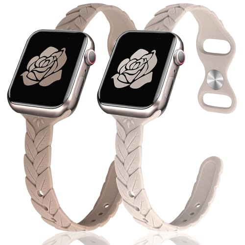 JR.DM 2 Stück Silikon Armband Kompatibel mit Apple Watch Armband 40mm 41mm 44mm 45mm 49mm 38mm 42mm Damen, Romantisches Weinranken Design Uhrenarmband für iWatch Serie Ultra 9 8 7 SE 6 5 4 3 2 1 von JR.DM