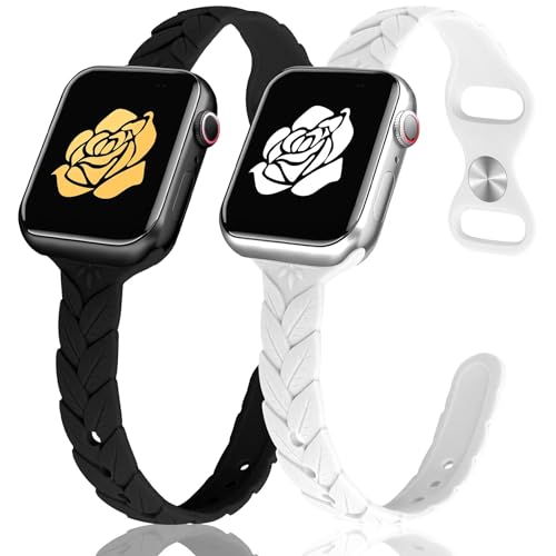 JR.DM 2 Stück Silikon Armband Kompatibel mit Apple Watch Armband 40mm 41mm 44mm 45mm 49mm 38mm 42mm Damen, Romantisches Weinranken Design Uhrenarmband für iWatch Serie Ultra 9 8 7 SE 6 5 4 3 2 1 von JR.DM