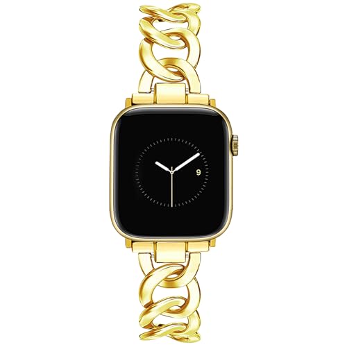 JR.DM Metall Band Gold Kompatibel mit Apple Watch Armband 38mm 40mm 41mm 42mm 44mm 45mm, Einkettiges Elegant Herren Damen Metallarmband Ersatz für iWatch Serie 9/8/7/6/5/4/3/2/1/SE/Ultra von JR.DM