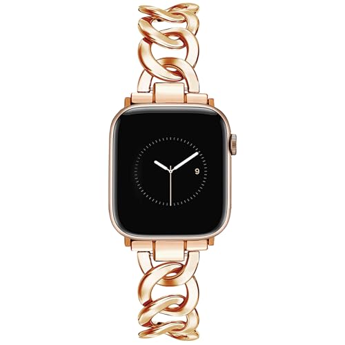 JR.DM Metall Band Roségold Kompatibel mit Apple Watch Armband 38mm 40mm 41mm 42mm 44mm 45mm, Einkettiges Elegant Herren Damen Metallarmband Ersatz für iWatch Serie 9/8/7/6/5/4/3/2/1/SE/Ultra von JR.DM