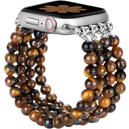 JR.DM Naturstein Armband Kompatibel mit Apple Watch Armband 38mm 40mm 41mm 42mm 44mm 45mm, Elegant Komfortabler Handgefertigter Elastischer iWatch Armband für Series 9 8/7/SE/6/5/4/3/2/1 Damen von JR.DM