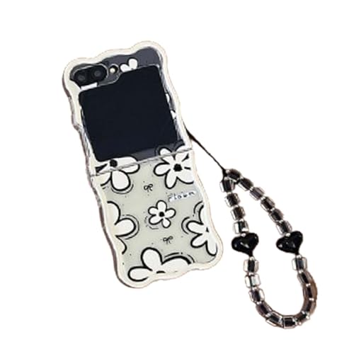 JRCYVTA Kompatibel mit Samsung Galaxy Z Flip 6, niedliches, interessantes einzigartiges Blumenmuster, lockige, gewellte Damen-Handyhülle für Galaxy Z Flip 6 (mit Kette), mehrfarbig von JRCYVTA