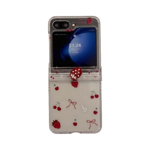 JRCYVTA Niedliche Schutzhülle für Samsung Galaxy Z Flip 6, Erdbeermuster, Klapphülle mit Kette, für Damen, Mädchen (ohne Kette), mehrfarbig von JRCYVTA