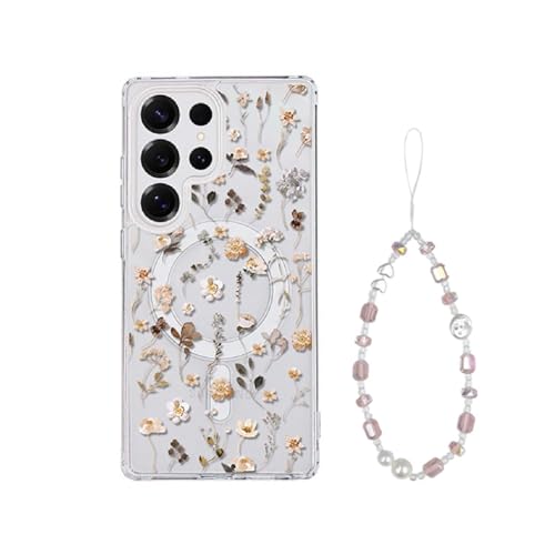 JRCYVTA Schutzhülle für Samsung Galaxy S25 Ultra, magnetisch, kompatibel mit MagSafe kreativem Muster, transparent (gelbe Blumen) von JRCYVTA