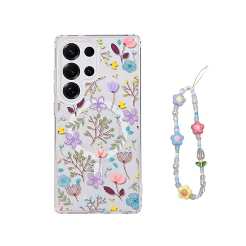 JRCYVTA Schutzhülle für Samsung Galaxy S25 Ultra, magnetisches Design, kompatibel mit MagSafe kreativem Muster, transparent (Aquarellblumen) von JRCYVTA
