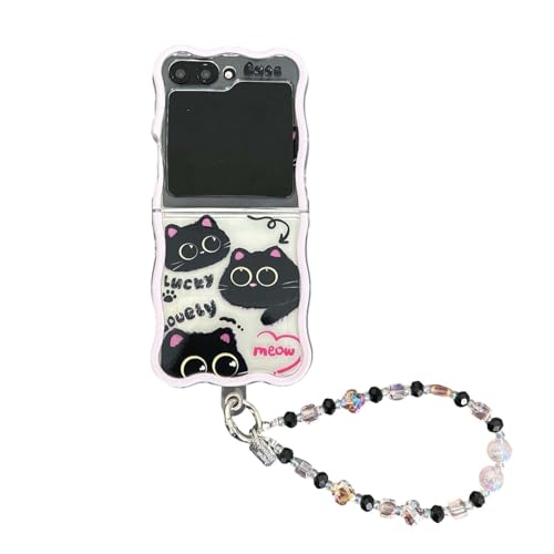 JRCYVTA Schutzhülle für Samsung Galaxy Z Flip 5/6, Cartoon-Motiv schwarze Katzen, transparent, faltbar, mit Schlüsselanhänger für Damen und Mädchen, niedliche Galaxy Z Flip 6 Hülle (Z Flip 6, mit JRCYVTA Schutzhülle für Samsung Galaxy Z Flip 5/6, Cartoon-Motiv schwarze Katzen, transparent, faltbar, mit Schlüsselanhänger für Damen und Mädchen, niedliche Galaxy Z Flip 6 Hülle (Z Flip 6, mit von JRCYVTA