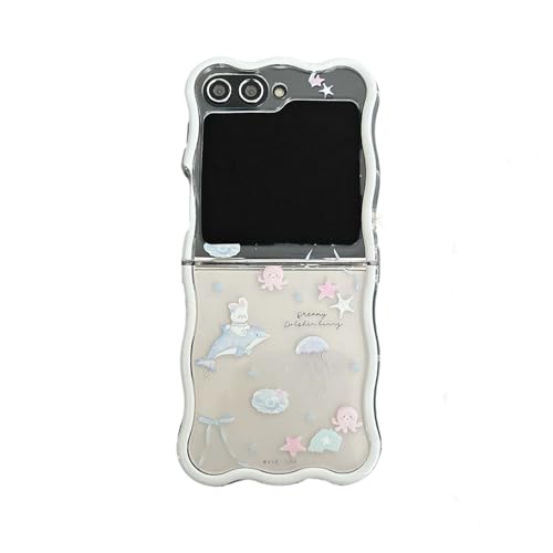 JRCYVTA Schutzhülle für Samsung Galaxy Z Flip 5/6, Kawaii Galaxy Z Flip6, transparent, faltbar, mit Kette, für Damen (Z Flip 6, keine Kette) von JRCYVTA