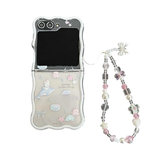 JRCYVTA Schutzhülle für Samsung Galaxy Z Flip 5/6, Kawaii Galaxy Z Flip6, transparent, faltbar, mit Kette für Damen (Z Flip 5, mit Kette) von JRCYVTA