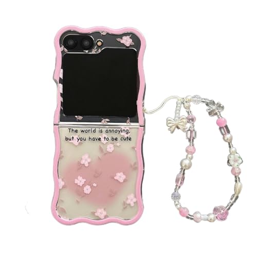 JRCYVTA Schutzhülle für Samsung Galaxy Z Flip 5/6, lustiges Kawaii Galaxy Z Flip6, transparent, faltbar, mit Kette für Damen (Z Flip 5, mit Kette) von JRCYVTA